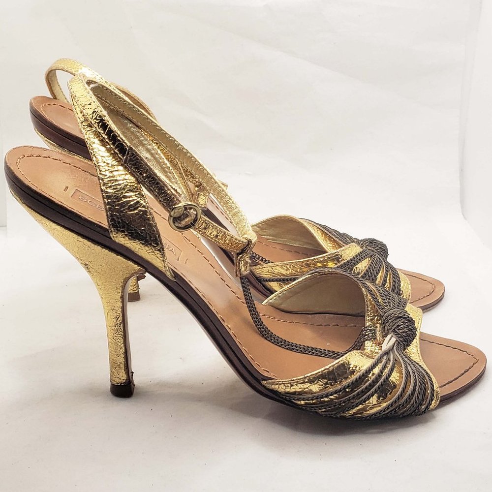 BCBGMaxazria gold 70's disco style strapy chain de - Picture 1 of 5